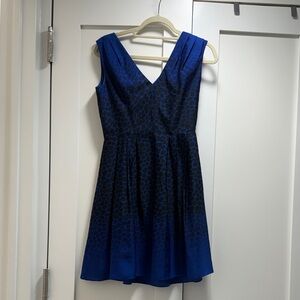 V-Neck Royal Blue Patterned Fit & Flare Mini Dress